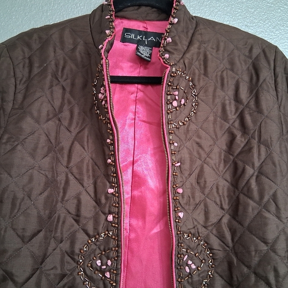 NWOT Silkland Quilted & Beaded Silk Jacket Size M - Picture 9 of 14